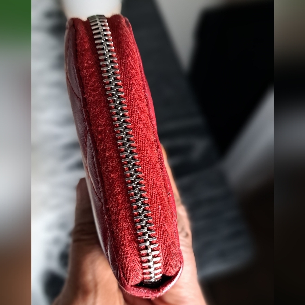 Chanel Red Quilted Cavier Zip Around Wallet With COA - Picture 7 of 14